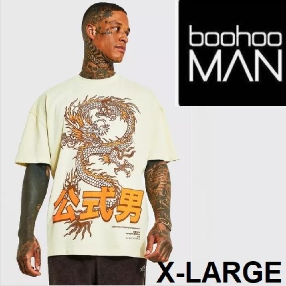     💝5/$25💖  Men's Boohoo oversized Graphic t-shirt dragon Asian inspired